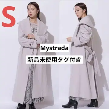 택 포함 새상품 Mystrada 숄카라 롱 코트 라이트 그레이 S