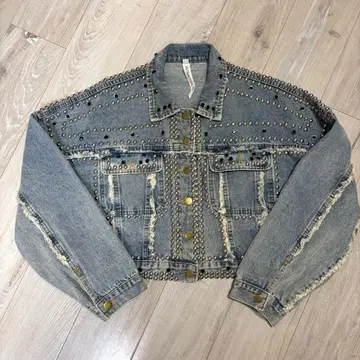 스터드 장식 G 데님 자켓 펑크 구제 의류 데미지 크롭