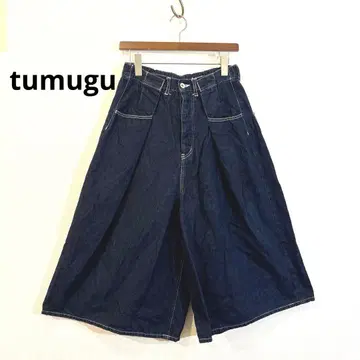 tumugu 면.린넨 데님 와이드 팬츠 가우초 팬츠