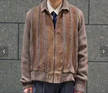 repage 브라운 스트라이프 패턴 스웨이드 니트 절개 자켓