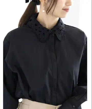 Te chichi 케미컬 레이스 칼라 셔츠 블라우스 블랙