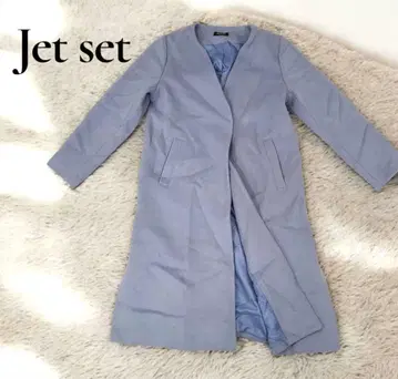 JET SET 노카라 롱 코트 멜톤 소재 탁한 블루