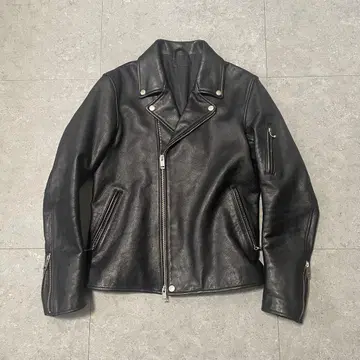 컨디션 최상 더블 라이더스 천연 가죽 주름 가죽 블랙