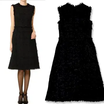 새상품급 아베닐 에투알 프린지 트위드 원피스 블랙 34