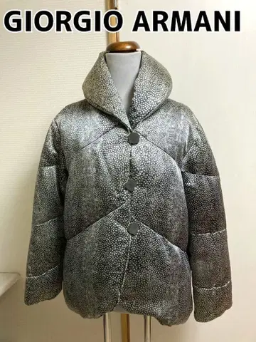 GIORGIO ARMANI 실버 다운 자켓 도트 무늬 블랙 라벨 38