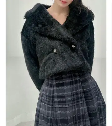 샤이니 퍼 크롭 블루종