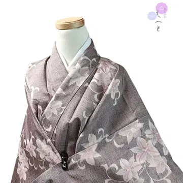 누에고치 기모노 순수 실크 이중 기모노 꽃무늬 보라색
