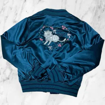 여성용 어린이 여아 스카잔 리버서블 점퍼 자수 고양이 가을/겨울