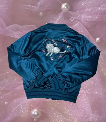 여성용 어린이 여아 스카잔 리버서블 점퍼 자수 고양이 가을/겨울