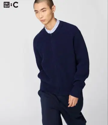 유니클로 C 크루넥 풀 집업 가디건 M 네이비 UNIQLO