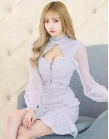 Jewels 라일락 트위드 튤 슬리브 컷 드레스