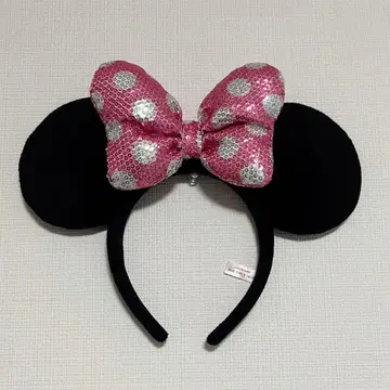 미니 머리띠 디즈니 도트 리본 핑크 블랙