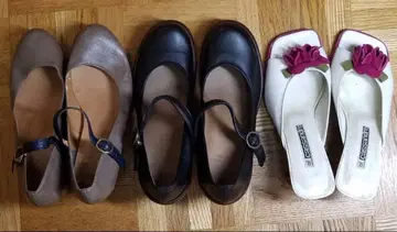 여성용 고급 힐 3종 세트! 가죽 메리 제인 슈즈 블랙 외 2점