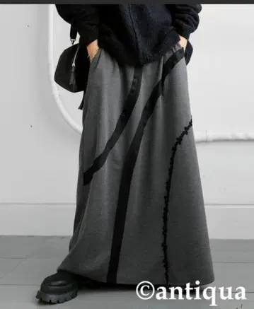 안티카 라인 테이프 롱 스커트 그레이