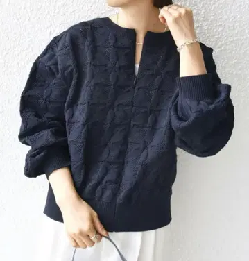 세탁기 사용 가능 플라워 자카드 하프 지퍼 풀오버 SHIPS 니트