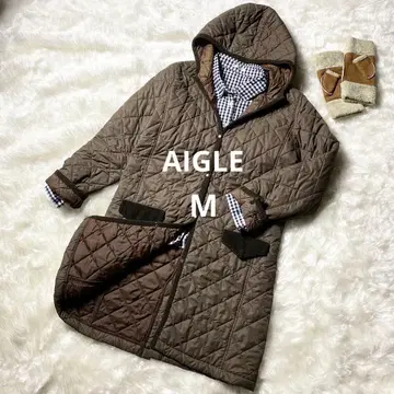 새상품급 [ AIGLE ] 퀼팅 코트 브라운 브라운 후드 부착 M