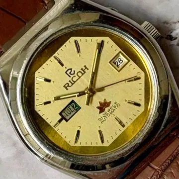 RICOH 자동 태엽 남성용 손목시계 데이데이트 빈티지 70S 골드