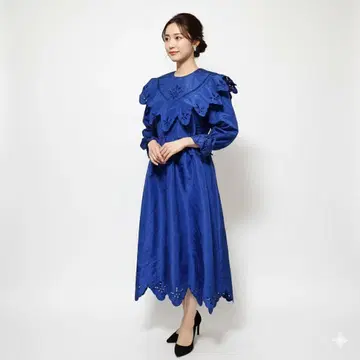 새상품 유키토리이 롱 원피스 자수 컷워크 파랑 9호 택 포함 레어