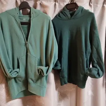 그린 컬러 집업&풀오버 후드티 세트
