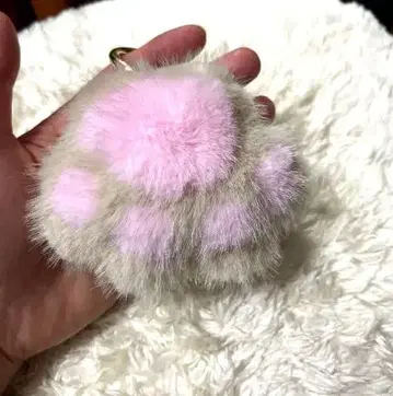 고양이 발바닥 인조 모피 키링