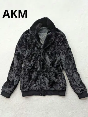 AKM 블랙 퍼 자켓 싸개 버튼 카모플라쥬 L