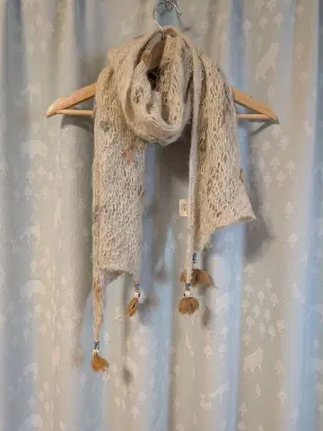 People Tree 알파카 무염색 머플러 페루제 손뜨개질 비즈 포함