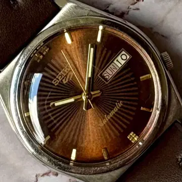 SEIKO5 자동 와인딩 남성용 손목시계 빈티지 70S 데이데이트 브라운