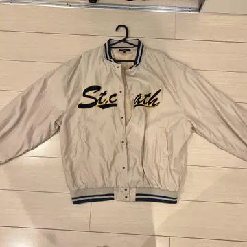 베이지 자수 로고 나일론 블루종