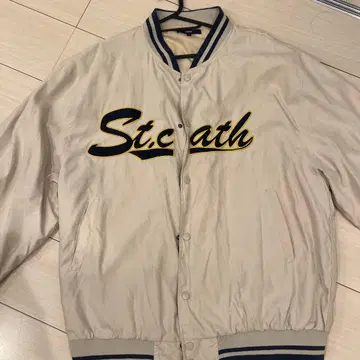 베이지 자수 로고 나일론 블루종