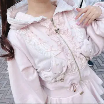 LIZLISA 프릴 리본 크롭 후드티 셋업 블랙