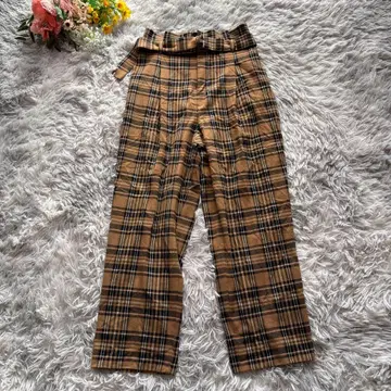 메이슨 그레이 하이웨스트 턱 팬츠 [ M ] 2 브라운 체크 스트레치