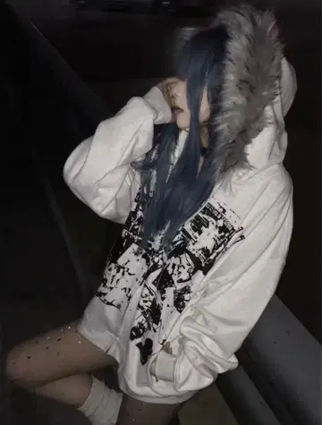 y2k 서브컬쳐 고딕 펑크 퍼 후드티 라이트 그레이