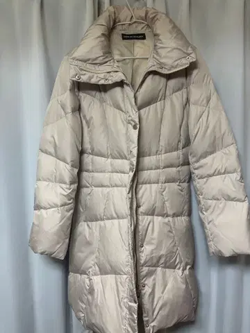 베이지 퀼팅 롱 다운 자켓