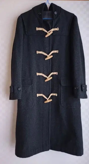 블랙 더플 코트 후드 부착