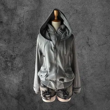 Y2K 지퍼 후드티 그런지 헤이세이 갸루 다크코어 archive 그레이