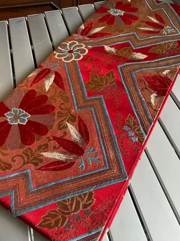 붉은 바탕 금은 자수 후쿠로 오비 성인식 럭셔리 리메이크