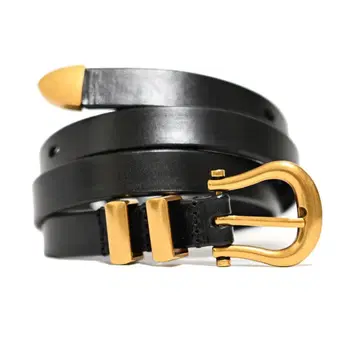 소가죽 블랙 레더 웨스턴 얇은 벨트 소가죽 카우하이드 골드 금