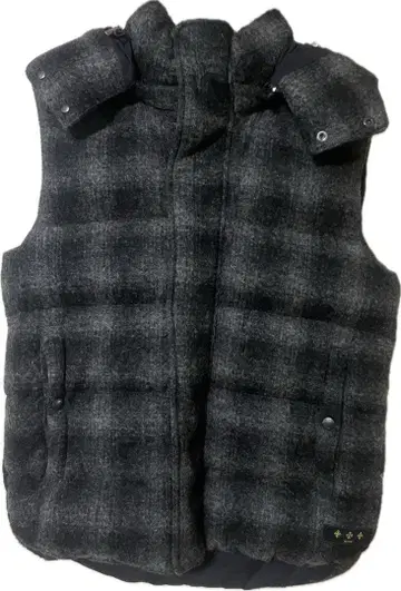 TATRAS 후드 부착 다운 베스트 그레이 계열 체크 무늬