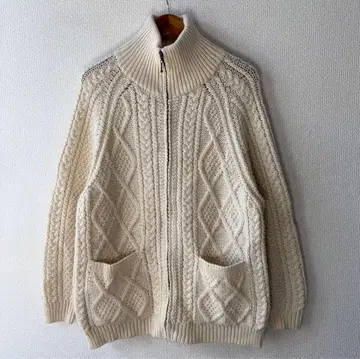 aran crafts 메리노울 아란 지퍼 가디건 L 중고!