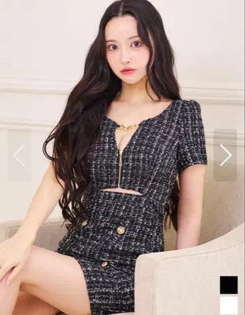 트위드 컷 드레스 블랙과 화이트