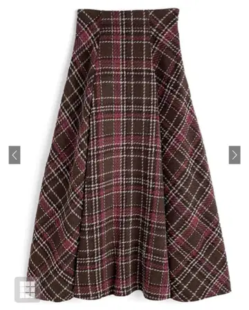 GRL 트위드 체크 롱 플레어 스커트 체크 무늬 브라운 tu1812