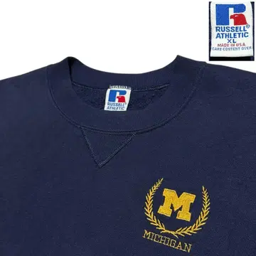 [ 하자품 ] 90s USA제 러셀 미시건 자수 앞V 맨투맨