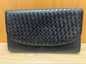 블랙 가죽 뜨개질 클러치백