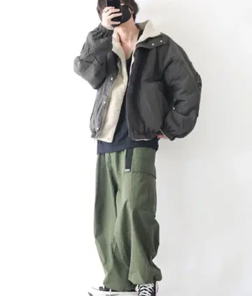 FREAK'S STORE 한정 판매 와이드 스트레이트 카고 팬츠 카키