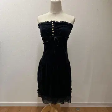 툴룰라 벨로아 베어탑 블랙 펄 버튼 리본 헤이세이 갸루