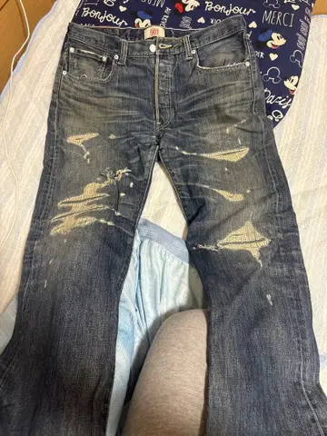 데미지 가공 데님 청바지 W34 L32