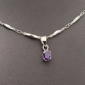 [ T ] 보라색 돌 PTP 각인 플라티나 플레이트 도금 롱 메탈 목걸이