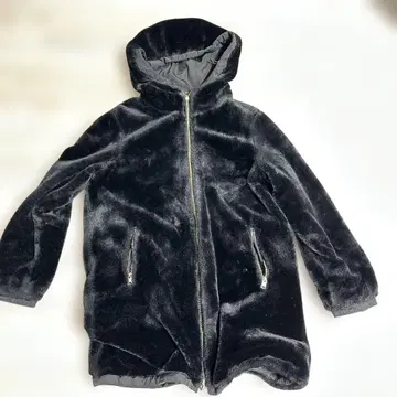 ZARA 후드 부착 리버서블 블랙 퍼 자켓 xs