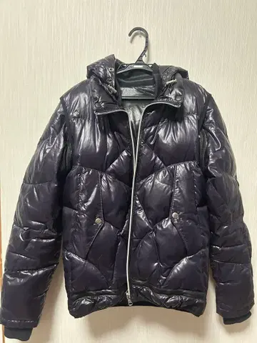 다크 퍼플 다운 자켓 탈부착 후드 부착 헤이세이 시크 스타일