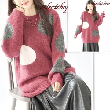 2025 신상 신축성 보들보들 부드러운 배색 도트 니트 L-LL/체리